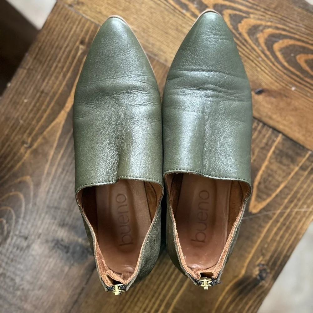 Bueno Olive Green Leather Slip-On Loafer Shoes - Picture 5 of 6